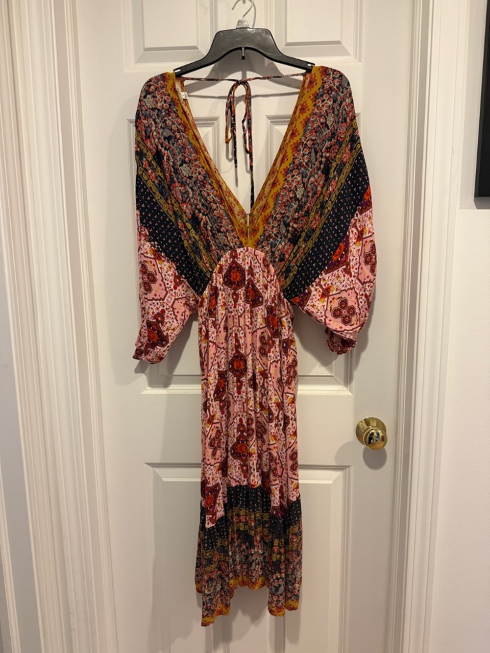 Umgee Floral Patchwork V-Neck Maxi Dress - Pink & Mustard